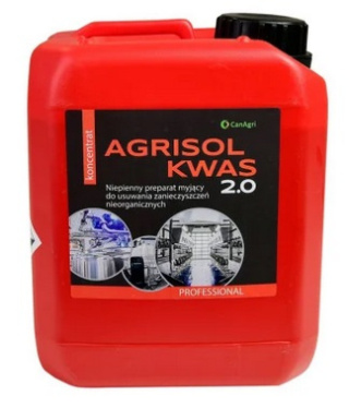 Agrisol kwas 5 kg KWAŚNY MLEXK 016145 01-6145 5902385812863 Kwaśny preparat myjący Agrisol Kwas 2.0, 5 kg, Can Agri