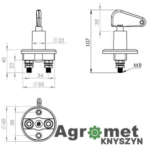 Odłącznik Prądu Akumulatora Okrągły, Czarny, M8 12/24v 150a/500a (5sec) Ip40