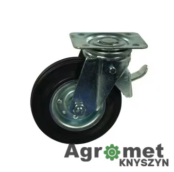 Koło metalowo-gumowe skrętne z hamulcem 125 mm – pełna guma, łożysko rolkowe