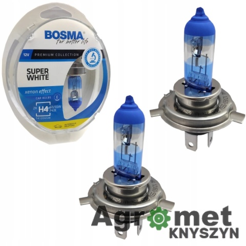 BOSMA ŻARÓWKI H4 SUPER WHITE 12V 60/55W P43t (komplet 2 sztuki)
