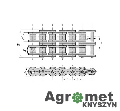 Łańcuch Rolkowy Podwójny 16B-2 (1" x 17.02 mm) – Duplex (Na Metry)